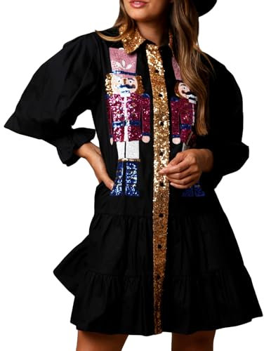 PDYLZWZY Robe de Noël à paillettes pour femme Casse-noisette à paillettes pour femme, Noir , XXL