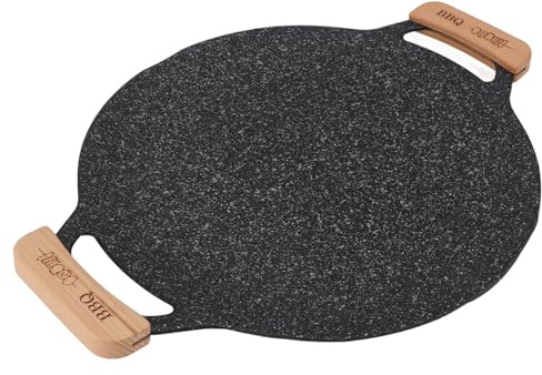 gernie Korean BBQ Grill Pan, Nonstick Round Griddle Grill Pan, Portable Round Cast Iron Skillet with Handle, Multifunctional Stove Plate for Meats, Pancakes, Korean Grill Pan for, gernief9w01iphkm-13