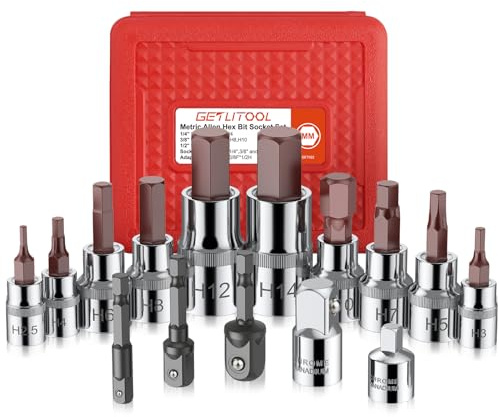 GETLITOOL Sechskant Steckschlüsselsatz, 15tlg Innensechskant Nuss Satz Hex 2,5-14mm mit Stecknuss Adapter Set, S2-legierter Stahl Profi Stecknüsse Bit Satz für Drehmomentschlüssel, bohrer set, ratsche