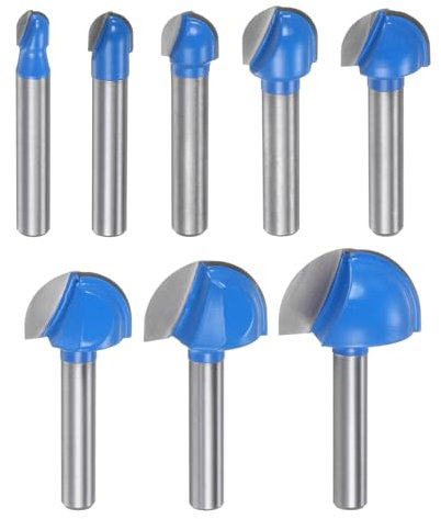 QUARKZMAN Set Punte Fresatrice Core Box,1/4 Diametro Taglio 1/45/163/81/25/83/47/81Fresa Punta Tonda 2 Scanalature Carburo Taglio Falegnameria Lavorazione Utensile, Set 8 in 1