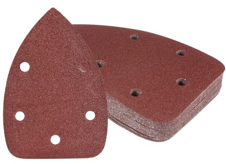 Kozelo 25 Feuilles de Papier de Verre pour Ponceuse à Souris - [100 Grains, 3,5 x 5,5] Plaquettes de Ponçage Triangulaires à Boucle et Crochet Assortis | 5 Trous, Oxyde d'Aluminium