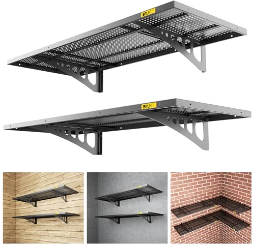 Brukid 2-Pack 1.64x4ft Adjustable Rail Type Wall Shelves Garage Storage Racks, Suitable for Garage, Storage Room, Kitchens Wall Mounted Floating Shelf (Black)