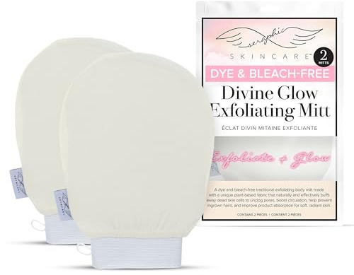 Seraphic Skincare Divine Glow Exfoliating Mitt (2pcs) – 100% Vegan Viscose Traditional Body Scrub Glove Kessa Korean Washcloth – Body Exfoliator for Self-Tan Removal & Keratosis Pilaris