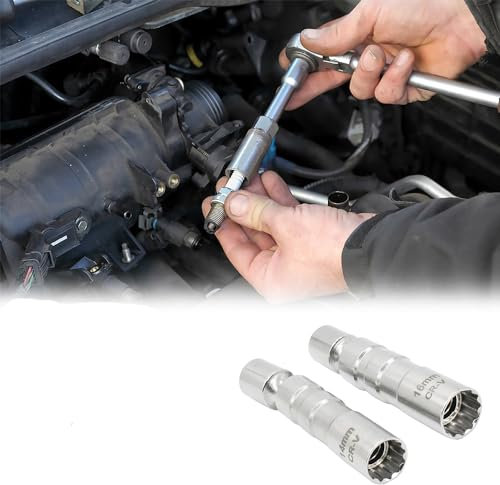 Magnet Zündkerzenschlüssel, 2 Stück Drehbarer Zündkerzen-Einsatz 14mm&16mm Universal Flexibel Zündkerzenschlüssel 360° Drehgelenk 12 Winkel Design 3/8 Zoll Antrieb
