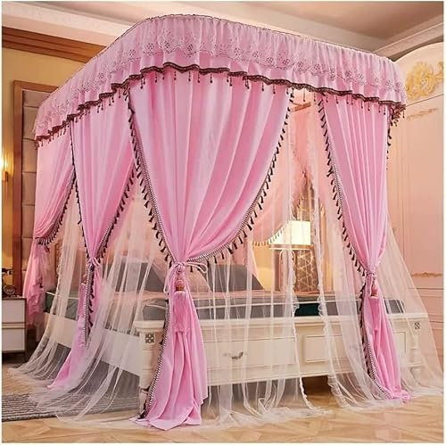 Europäisches Betthimmel-Moskitonetz für Einzel- und Doppelbetten, Schlafzimmer, dekorative Bettvorhänge mit U-Halterung (Farbe: Lila, Größe: 200 x 220 x 210 cm) (Farbe: Rosa, Größe: 180 x 22