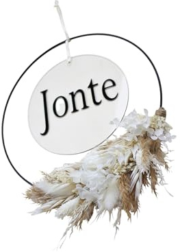 personalisierter Trockenblumenkranz mit Acrylschild, Türkranz Trockenblumen (Boho)