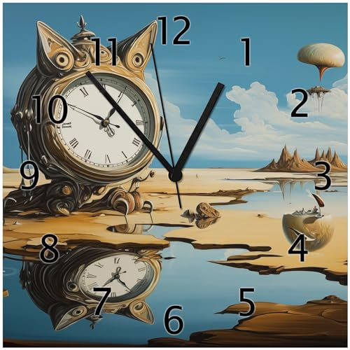 Wallario Design-Wanduhr Spiegelungen der Zeit aus Glas, Motiv-Uhr Größe 30 x 30 cm, Schwarze Zeiger