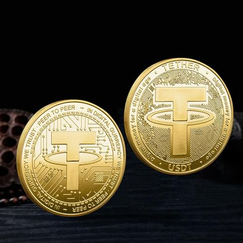 QYZXTH USDT Criptomoneda Moneda Física Arte Tether Coleccionable Chapado en Oro Criptomoneda Recuerdo Decorar Regalo Moneda Conmemorativa Oro-Oro