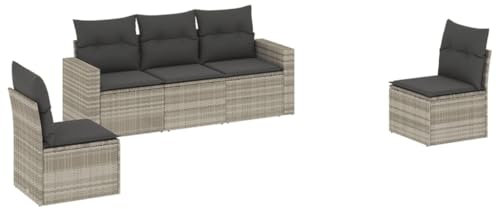 vidaXL Garten Sofa Garnitur 5-TLG., Gartenmöbel Set mit Kissen Stauraum, Sitzgruppe für Garten Terrasse, Modular Gartensofa Lounge, Hellgrau Poly Rattan