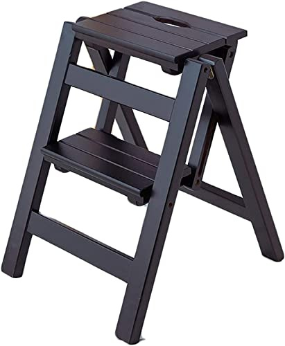 LBLFEBD Step Stool for Adults/Step Ladder/Counter Chair Wooden Folding Step Ladder 2 Steps Stool Portable Ladder Chair Non-slip Compact Milti-fuction Safety Household Small Foot Stools Stairs Chair