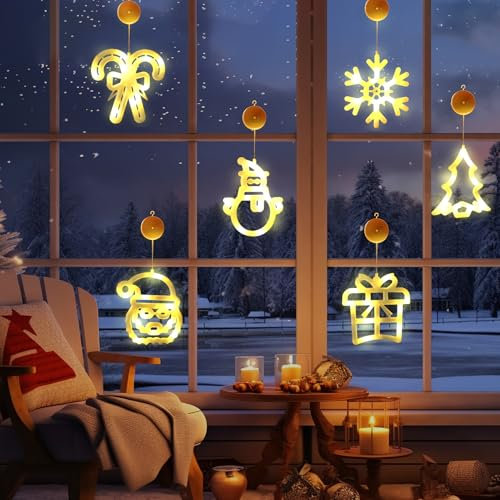 Weihnachtsbeleuchtung Fenster mit Saugnäpfe, Weihnachtsdeko Fenster LED Lampenperle Batterie Fensterlicht, 2 Modi Timer Weihnachten Deko Lichter für Weihnachten Beleuchtung Deko Party Hochzeit (6PCS)