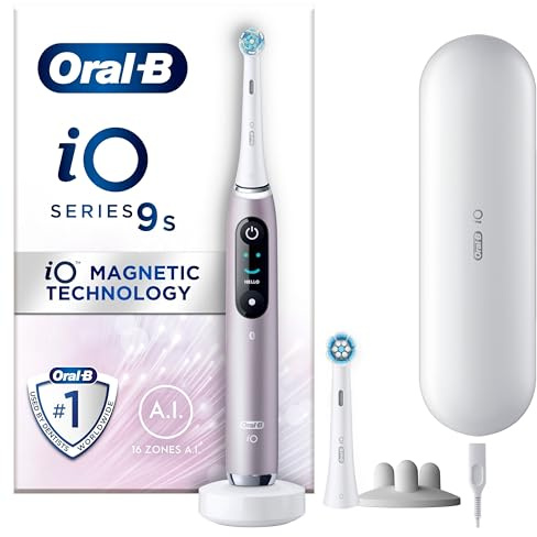 Oral-B iO 9 Rosenkvartsfärgad Eltandborste, 2 tandborsthuvuden, 1 laddningsbart resefodral, Designed by Braun