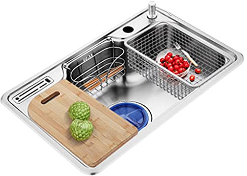 DLAZUM Küchenarmaturen Küche 304 Edelstahl Spüle Bar Einzelschlitz Unterbauwaschbecken Multifunktionales Haushaltswaschbecken (Silber 2)
