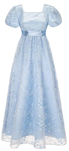 Regency Vestidos para mujer, vestido de fiesta de té con bordado de cintura imperio, color azul, talla M