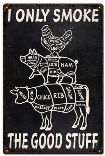 SUPERDANT Blechschilder Zum Grillen Huhn Blechschild Schwein Rind Körperteile Metallschild Metzgerschnitt Räuchern Fleisch Lustige Metallschilder Für Grillrestaurant Zuhause Männerhöhle Dekoration