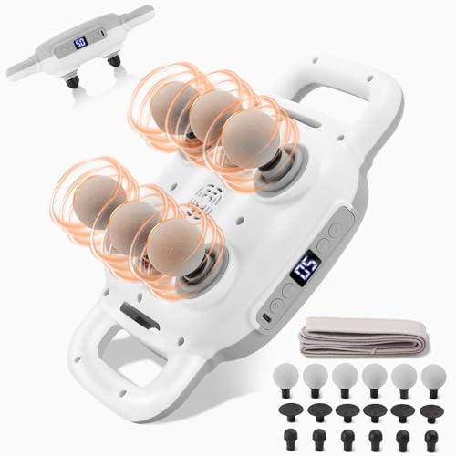 Rollingsurfer Pistolet de Massage à 6 Têtes pour Tissus Profonds, Massage Gun Électrique avec 50 Vitesses et 9 Modes, Masseur Portable Musculaire pour Une Relaxation Corporelle Complète