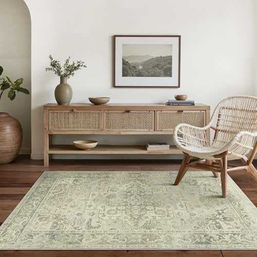 BEIMO Vintage Waschbarer Teppich Wohnzimmer, 120x170cm | Boho Orientalisch, Großer Weicher Kurzflor Carpet mit Rutschfester für Küche und Bettvorleger Schlafzimmer