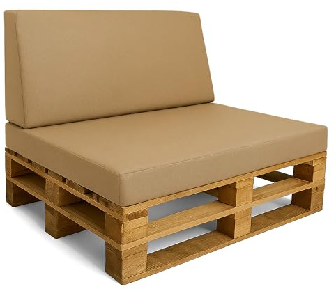 Palettkuddar Utomhus Europallset: Sittkudde 120x80 cm och ryggkudde 120x40 cm med överdrag - Skumgummi sittdyna för pallar och pallsoffa Beige
