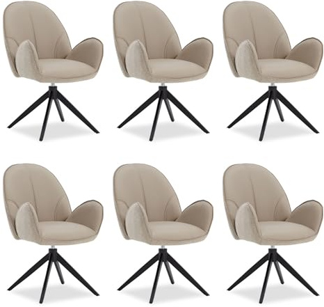 Homestyle4u Esszimmerstühle 6er Set Polsterstuhl drehbar Sessel Leder Beige Bouclé Drehstuhl Wohnzimmer Stuhl Esszimmer