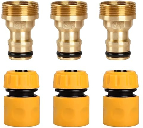 Wasserhahn Adapter Gartenschlauch Set 6 Stück, Hahnverbinder Messing 1/2 Zoll für Küchenarmatur und Bad, Schlauchverbinder Schnellkupplung für Bewässerung und Reinigung, Rohrverschraubung für Innen