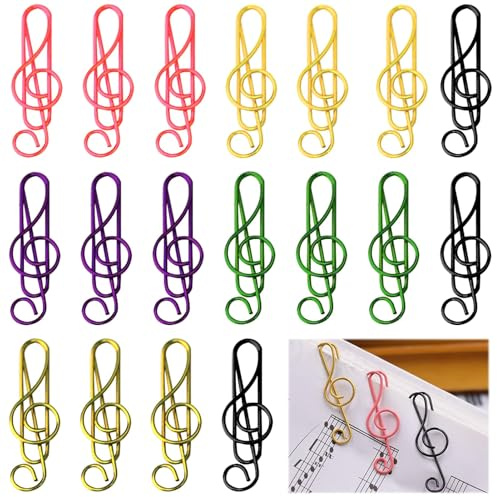 Musical Paper Clips, 50 Pcs Coloured Paper Clips Musical Notes Paperclips Small Binder Metal Clips Book Clip Document Paperclips Holders Clamps for Desk Office Bookmark Photo School
