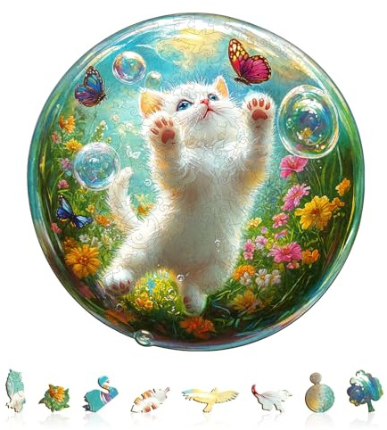Jigfoxy Holzpuzzle Erwachsene, Katze Holz Puzzle Erwachsen,einzigartiges Holztierpuzzle, Familie und Freunde L-34 * 34cm-270pcs