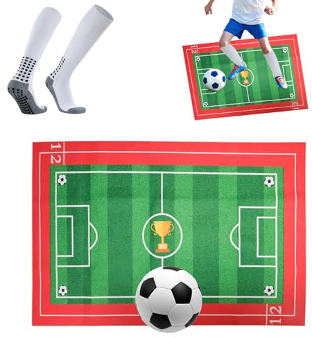 YFaith Tapis Foot, Antidérapant Tapis Football Entrainement, 60 × 90 cm Tapis-Apprentissage Football, Amortissant Entrainement, avec Chaussettes de Sport, pour L'entraînement des Pieds