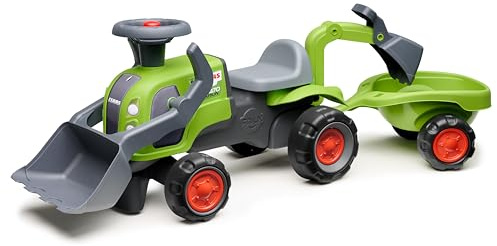 FALK Claas traktorbärare - grön - tysta hjul - riktad ratt - framspade - grävmaskin och släpvagn - 90% återvunnen plast - tillverkad i Frankrike - Från 12 månader - 312NS