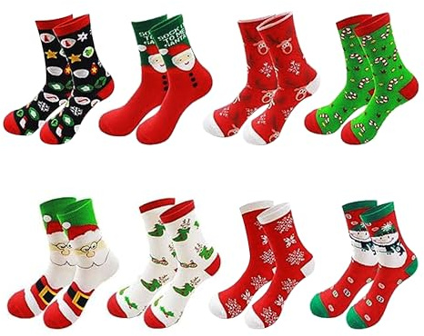 JAADU 8 Paires Chaussette de Noël, calendrier de l'avent chaussettes, Renne Chaussettes Multicolores, Chaussettes Chaudes Hiver 35-43