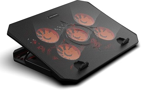 Nova Gaming - GA115 Urano - Soporte ventilado Gaming - 5 Ventiladores Silenciosos, Posición Ajustable, 2 Puertos USB, Patines Antideslizantes, LED Naranja - Compatibilidad con PC Portátil 16''