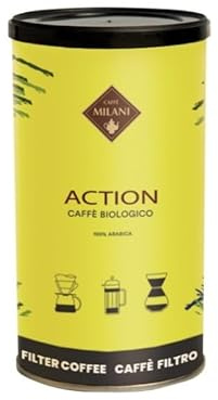 Caffè Milani - 1937 Action Biologico Macinato per Filtro | Miscela 100% Arabica | Note Floreali, Agrumate e Fruttate | Espresso Italiano Certificato | Scatola di Latta 250 g