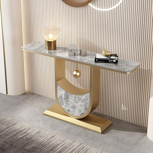 Console d'entrée en marbre avec miroir, meuble TV mural moderne, meuble TV flottant, console multimédia murale, meuble de divertissement en bois avec porte à rabat, éclairage LED, design à d