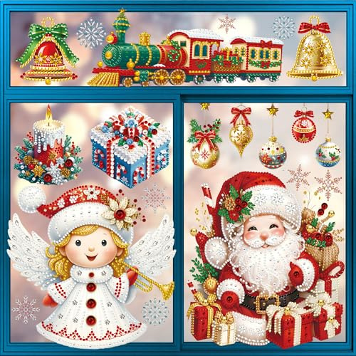 Weihnachtsdeko Innen - Fensterbilder Weihnachten, 4D Diamant Visuelle Weihnachtsfensterbilder Doppelseitig, Wiederverwendbar Weihnachts Fenstersticker Selbstklebend, Fensterfolie für Weihnachten Deko