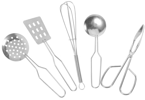 SKISUNO Ensemble D’ustensiles Cuisine Miniature pour Garçon Et Filles Taille Mini Matériaux Sûrs Accessoires De Jeu Cuisine Montessori pour Jeu D’Imitation Lot 5 Pièces
