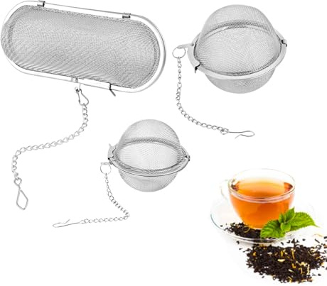 OYUUJII Stainless Steel Tea Strainer Infuser Balls,3 Pcs Mesh Tea Strainer with Chain Reusable Mesh Teas Filter for Loose Teas, Spices,Daily Tea Cooking