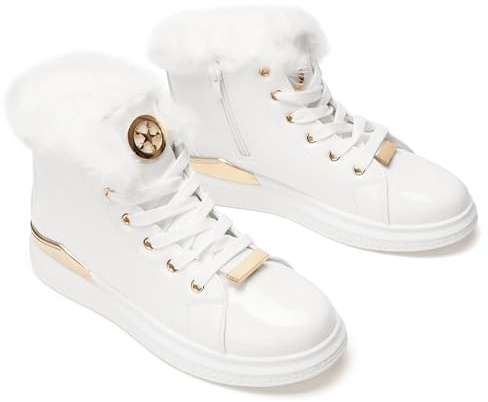GLAMORA Stivaletti Sportivi Donna Invernali, Sneakers Alte Calde con Pelo Interno, Scarpe da Ginnastica con Pelliccia Sintetica, Lacci, Cerniera Laterale, Suola Antiscivolo, Resistenti all'Acqua