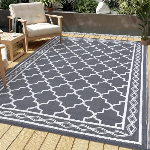 Tappeto da Esterno 240 x 300 cm Tappeto di Plastica con Canne Invertibile Moderno Geometrico da Esterno, Tappeto Resistente ai Raggi UV Durevole per Camper, Picnic, Esterno, Tappeto per Giardino