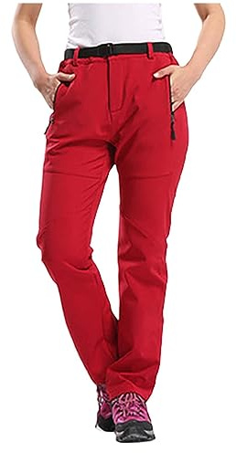 Generisch Pantaloni funzionali da donna, foderati, in softshell, da montagna, da trekking, eleganti, impermeabili, traspiranti, caldi, estivi, per l'autunno e l'inverno, Colore: rosso, 5XL