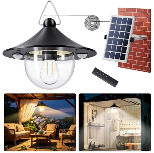 Quntis Lámpara Solar Colgante con Sensor de Movimiento, 1000LM, 3 Temperaturas de Color, IP65 Impermeable, Luz Solar Techo Interior Exterior para Jardín Garaje Terraza