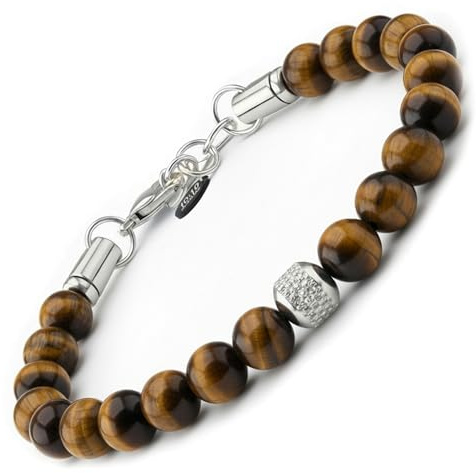 10:10 Naturstenar herrarmband 8 mm - justerbart, hållbart och bekvämt armband - stenarmband tillverkat i Italien, Justerbar, Rostfritt stål, Gul tigeröga