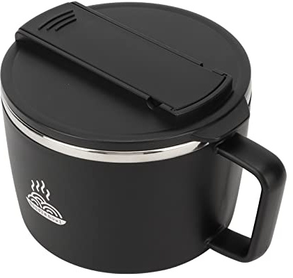 Generic Bol à Nouilles en Acier Inoxydable 304, Cuiseur Ramen Portable à Isolation Thermique pour Salade de Déjeuner au Bureau (BLACK)