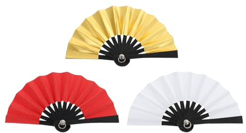 Veemoon 3pcs Mini Folding Paper Fans Set 6cm Doll Accessories DIY Props for Photography White Gold Red Mini Handheld Fans for Crafting and Doll Decoration
