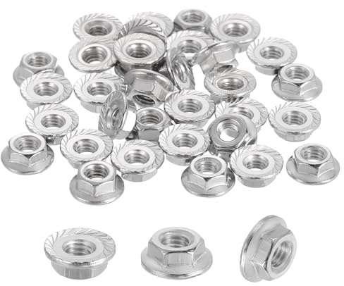 QUARKZMAN 50 Pcs Tuercas Hexagonales De Freno Con Arandela Estriada | M4x0.7mm, Tuercas Hexagonales Métricas Con Arandela, 304 Acero Inoxidable, Acabado Brillante, Para Muebles Máquinas