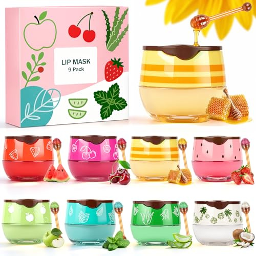 Lip Mask Set, 9 Pack Lip Balm Bulk for Women, Lip Sleeping Mask Over Night Lip Care, Hydrating Lip Balm for Dry Cracked Lips, Bachelorette Party Favors, Mothers Day Gifts for Mom Christmas Stuffers