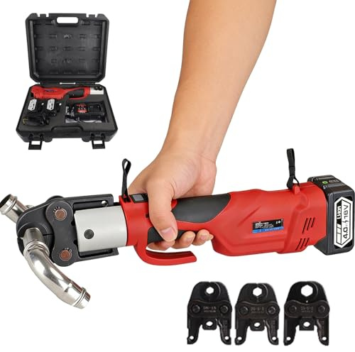 Pressatrice idraulica elettrica per tubi, utensile per crimpatura idraulico a batteria con pressione di 38 kN, crimpatura rapida, dispositivo per pressatura tubi rotazione a 360°(15-25 mold)