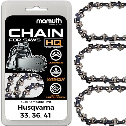3 x Sågkedja för Husqvarna 33, 36, 41, 40 cm, 1,3 mm tjocklek, 3/8 tum skalning, 56 TG – exakt snitt och hög slitstyrka