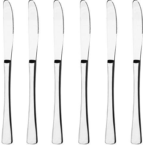 GRÄWE Tafelmesser aus Edelstahl, 6er Messer Set, Menümesser mit Wellenschliff, poliert, spülmaschinengeeignet - Serie Würzburg