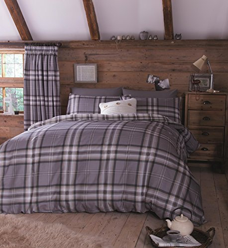 Catherine Lansfield Kelso Check Reversible Single Duvet Cover Set with Pillowcase Charcoal Grey