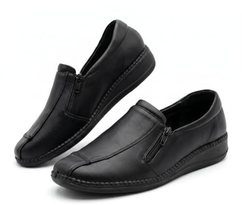 Cushion Walk Women's Black Lightweight Low Wedge Double Zip Shoes UK Size 5