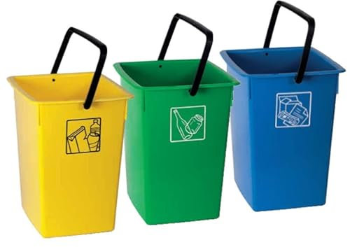 HELGUEFER - Pack 3 Cubos de Basura de Reciclaje 26L con Asa | Cubo de Reciclaje 29 x 32 x 40 cm | Resistente, Amplio, Fácil de Limpiar | para Cocina, Patio o Negocio